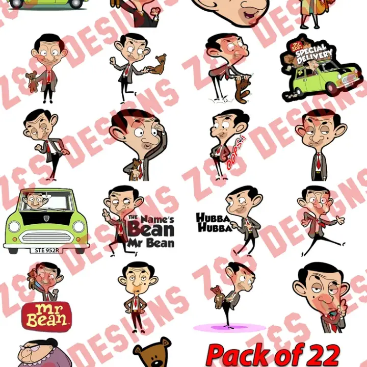Mr. Bean Stickers Waterproof Pack of 22 Vinyl Decals for Laptop Mobile Self Adhesive Sticker (Pack of 22)